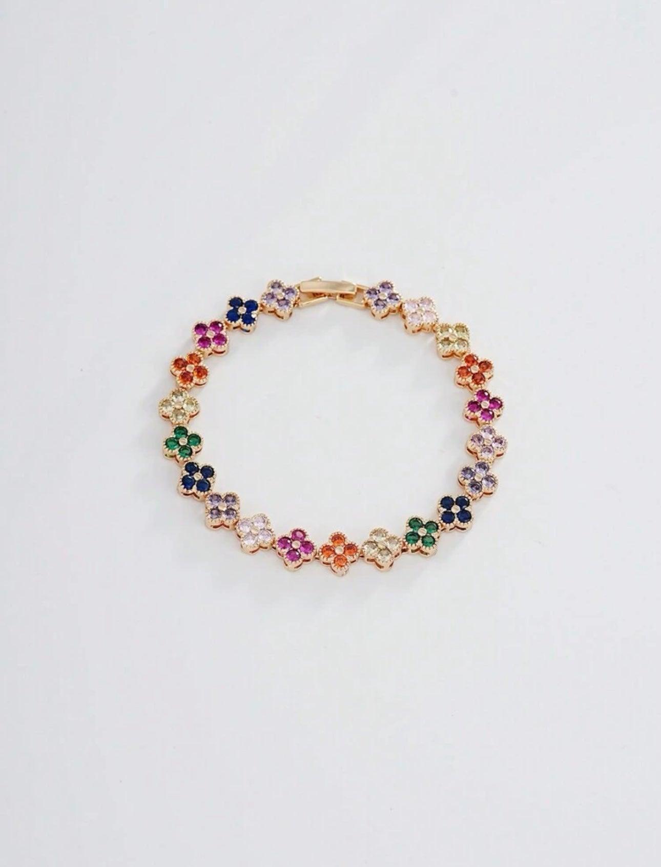 Pulseira Trevo Colorido Com Zirconia