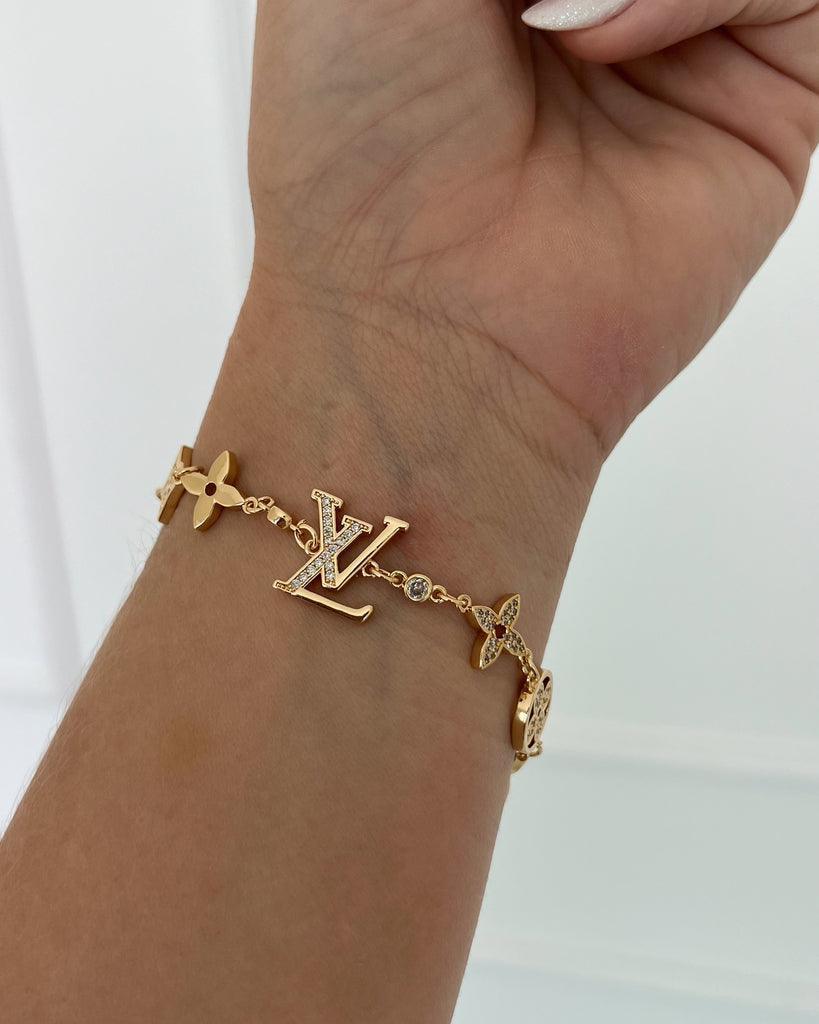 Pulseira LV Cravejada com Zirconias Banhada a Ouro 18k